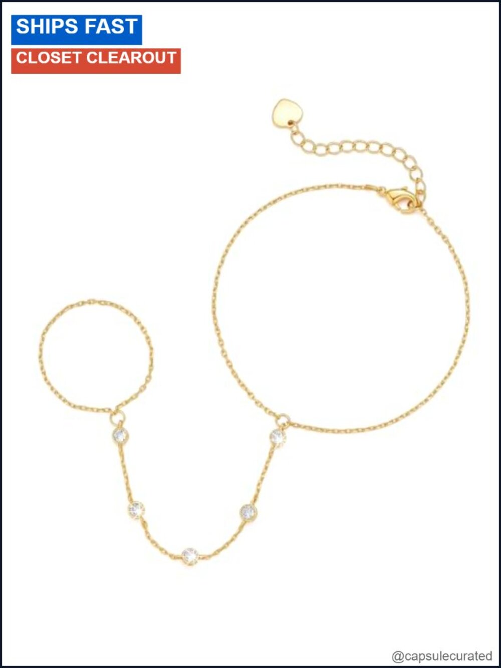14K Gold Plated Hand Chain Bracelet Adjustable Statement Zircon